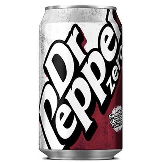 Srebrna aluminijska limenka Dr Pepper Zero 330 ml, grafički natpis